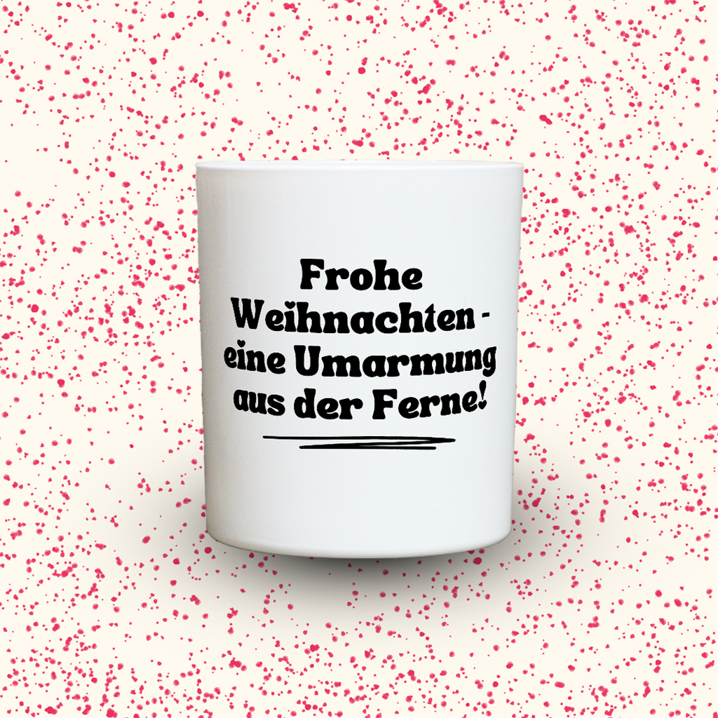 Duftkerze „Frohe Weihnachten - eine Umarmung aus der Ferne!“ von Kerzen der Herzen, Sojawachs im Glas