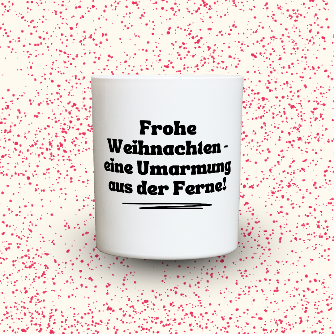 Duftkerze „Frohe Weihnachten - eine Umarmung aus der Ferne!“ von Kerzen der Herzen, Sojawachs im Glas