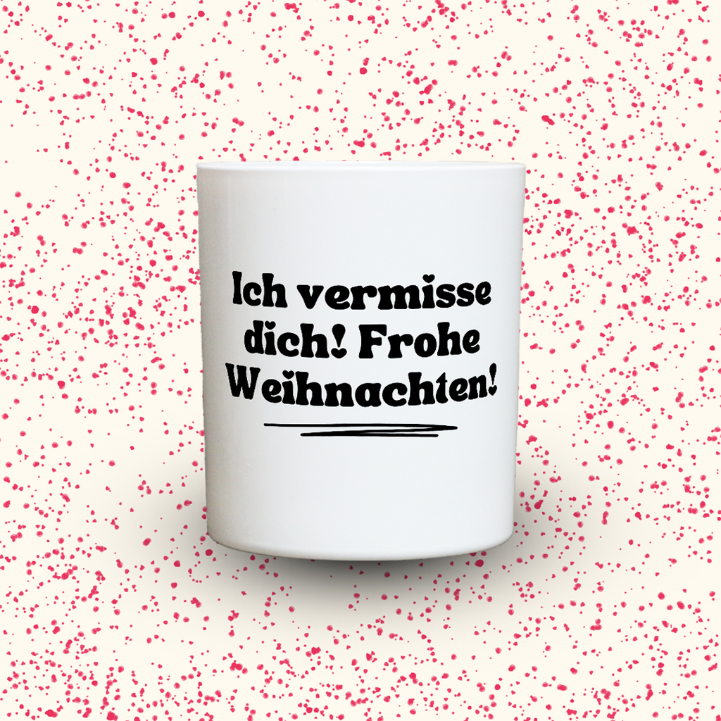 Duftkerze „Ich vermisse dich! Frohe Weihnachten!“ von Kerzen der Herzen, Sojawachs im Glas