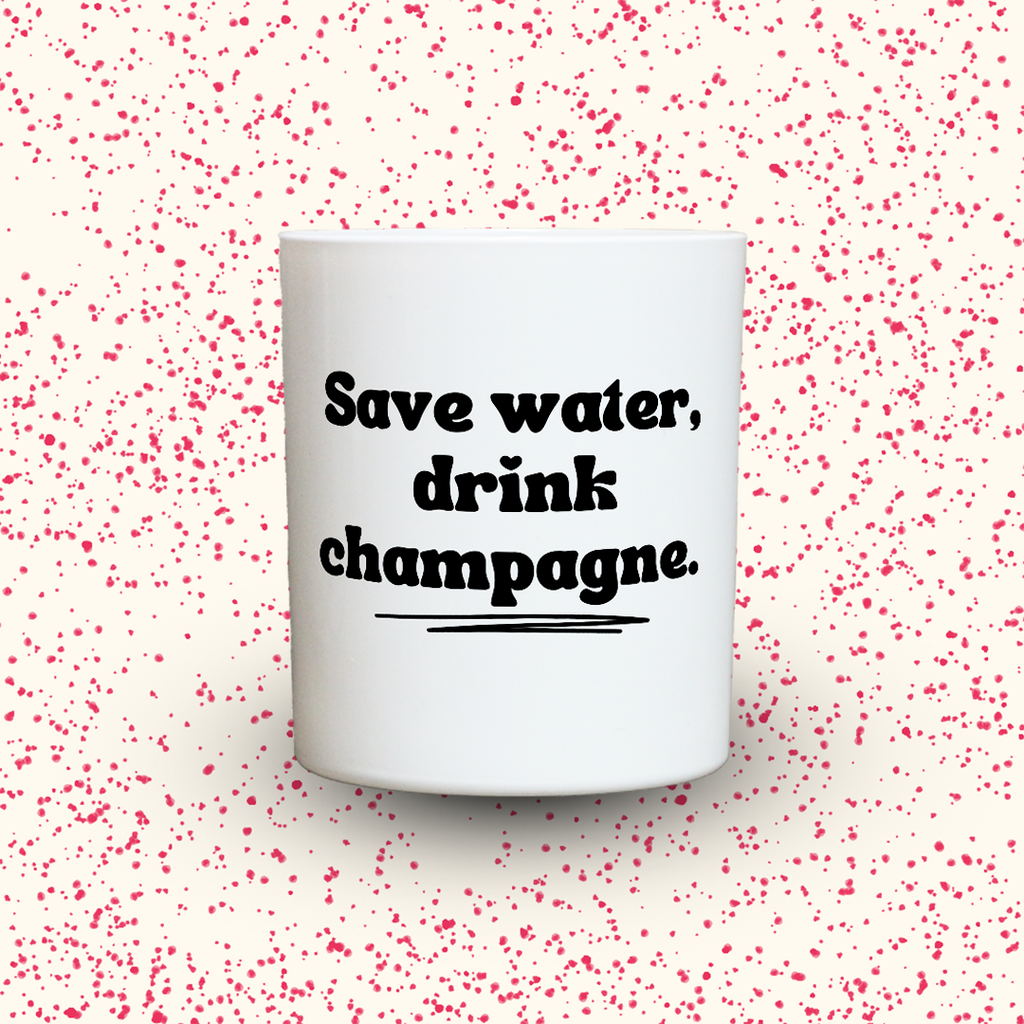 Duftkerze „Save water, drink champagne.“ von Kerzen der Herzen, Sojawachs im Glas