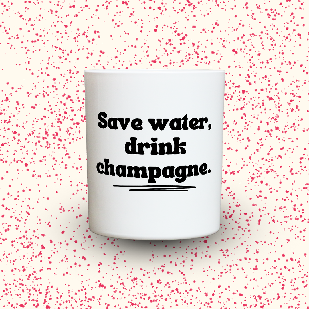 Duftkerze „Save water, drink champagne.“ von Kerzen der Herzen, Sojawachs im Glas