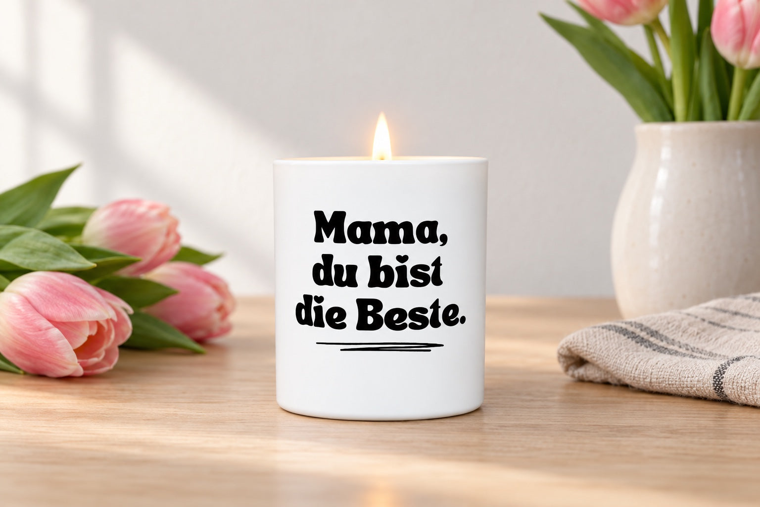 Muttertagsgeschenk: Duftkerze mit Spruch „Mama, du bist die Beste.“