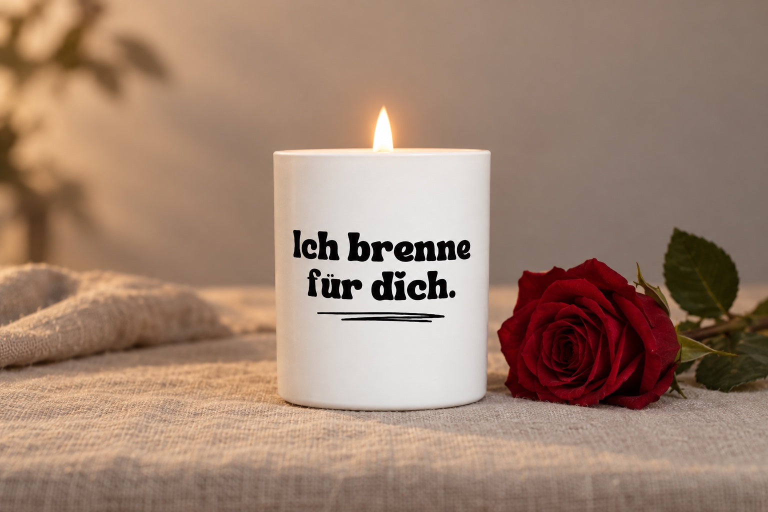 Valentinstagsgeschenk: Duftkerze mit Spruch „Ich brenne für dich.“